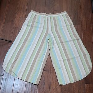 Cato Linen Blend Vertically Striped Wide Leg Pants with Side Splits size 22/24W